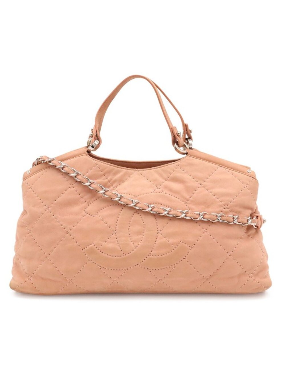 Chanel Wild Stitch CC Logo Tote 2-Way Shoulder Bag Chain Leather Pink